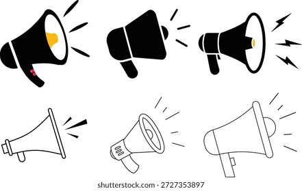 Conjunto de iconos de teléfono Mega. Símbolo de altavoz que representa el anuncio. Ilustración vectorial plana de un altavoz utilizado para publicidad, marketing, promoción de negocios, anuncios públicos y advertencias.