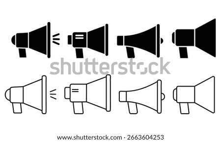 Mega phone icon vector set. Megaphone, Loudspeaker icon. Silhouette of megaphone symbol and sign. Vector ilustration. Vector loudspeaker icon.