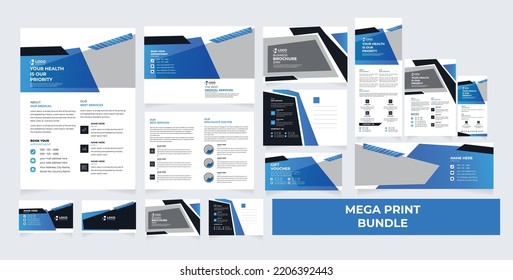 Mega print Bundle template design. Social Media Cover, flyer, brochure design, DL Flyer, Door Hanger,Email Signature, Emmd postcard, Roll up Banner, Gift card voucher, business card
