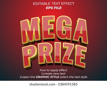 mega prize text effect, font editable, typography, 3d text. vector template