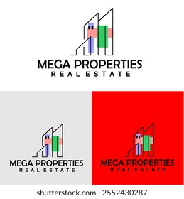 Logotipo de Mega Properties. Gran proyecto, el fondo tiene 3 colores.