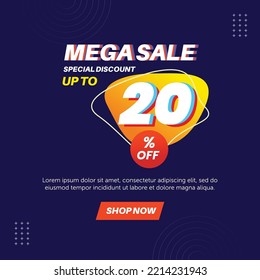 Mega sale 20%. Number special discount sign template design