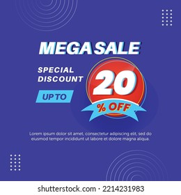 Mega sale 20%. Number special discount sign template design