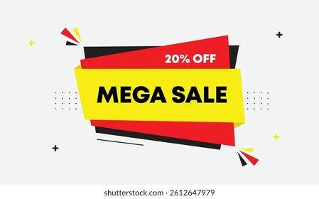 Mega Sale 20% Off editable banner template design features bold red black yellow shapes on abstract light gray background ideal for promotional ads posters web graphics marketing design sales events