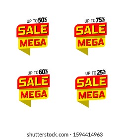 mega sale up to 25%, 50%, 75% and 60% banners. vector illustration