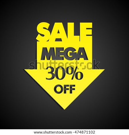 Mega Sale 30% off arrow banner tag. Abstract background. Advertising poster. Vector illustration
