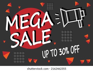Mega sale 30% off. Up to 30% percent banner for sales and promotion with megaphone.