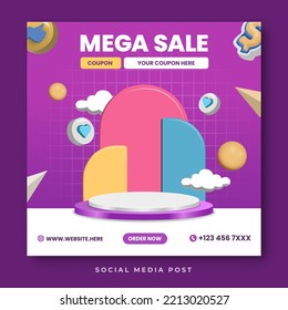 Mega sale with 3D podium product display social media banner