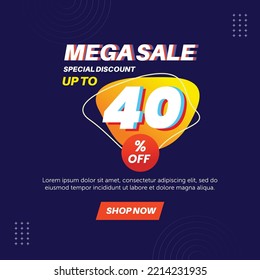 Mega sale 40%. Number special discount sign template design