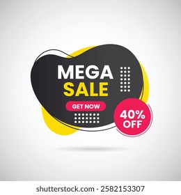 Mega sale 40% off get now banner design vector illustration. Sale banner template design Mega sale special offer. end of season special offer banner. vector illustration. Mega sale banner template.
