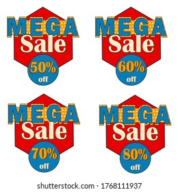 Mega Sale 50% -80%  Vector Design. Set icons. Set banners. Retro style.
