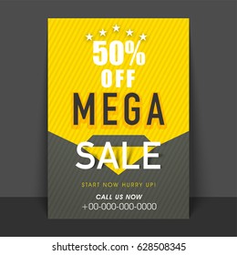 Mega venta con 50% de descuento, póster creativo, banner o diseño de volante.
