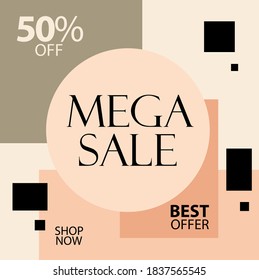 Mega Sale 50% off Best Offer Shop Now Vector Template Design Illustration