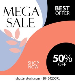 Mega Sale 50% off Best Offer Shop Now Label Tag Vector Template Design Illustration