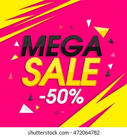 Mega Sale with 50% Off, Creative Poster, Banner or Flyer design. Stylish vector illustration.