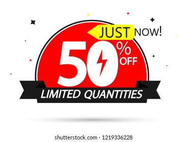 Mega Sale, 50% off, Flash discount banner design template, offer tag, just now, vector illustration