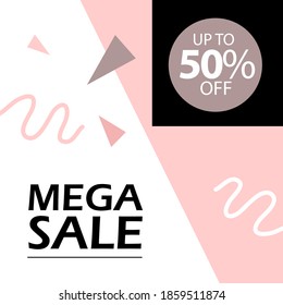 Mega Sale up to 50% off Shop Now Label Tag Vector Template Design Illustration