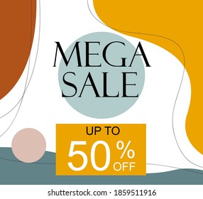 Mega Sale up to 50% off Shop Now Label Tag Vector Template Design Illustration