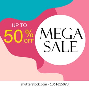 Mega Sale up to 50% off Shop Now Label Tag Vector Template Design Illustration