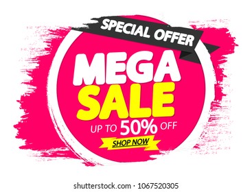 Mega Sale, up to 50% off, special offer, poster design template, vector illustration