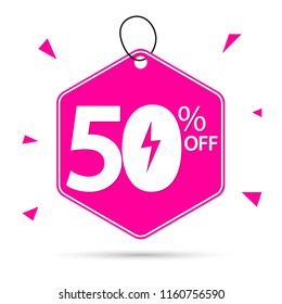 Mega Sale 50% off tag, Flash discount banner design template, vector illustration