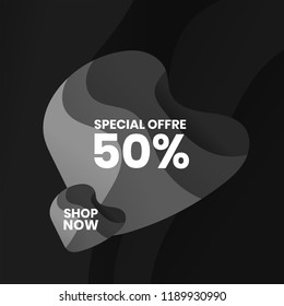 Mega Sale 50% off tag, Discount banner design template, special offer, vector illustration