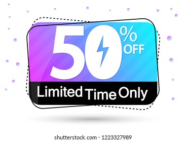 Mega Sale 50% off tag, Flash discount banner design template, limited time only, vector illustration