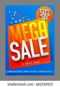 Mega venta con 50% de descuento por sólo tres días, afiche de venta creativa y descuento, banner o diseño de volante.