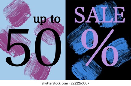 Mega sale. 50 percent discount. Special offer background with flying people. Promotion poster or banner. Vector illustration