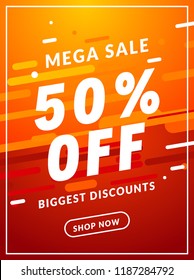 Mega Sale 50 percent off banner template design. Big sale special offer promotion discount for business.