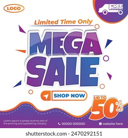 Mega sale up to 50 percent social media sale banner design vector