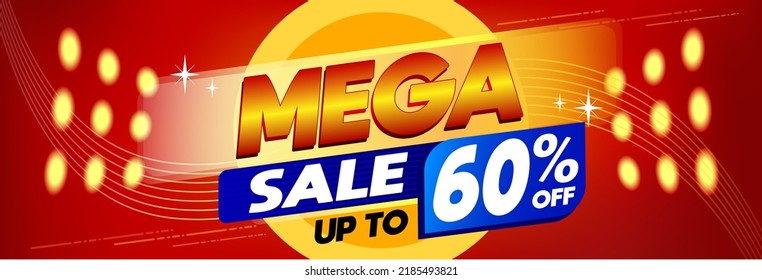 Mega sale 60 percent off promotional banner discount with elements and red background