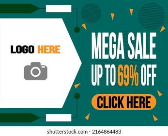 Mega sale 69% off. Banner for logo and purchase targeting click.