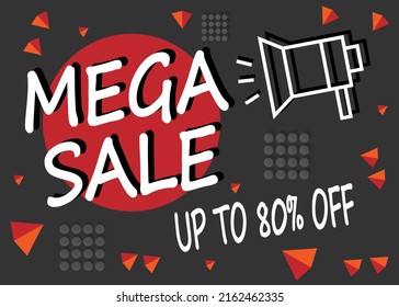 Mega sale 80% off. Up to 80% percent banner for sales and promotion with megaphone.