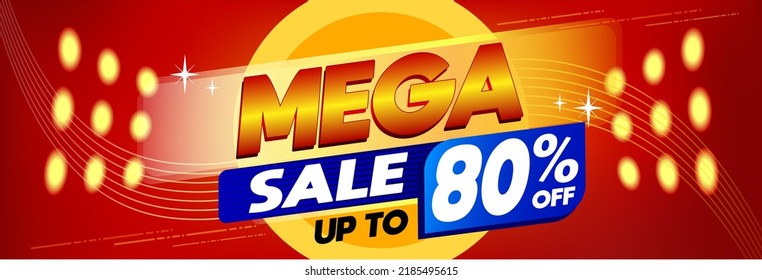 Mega sale 80 percent off promotional banner discount with elements and red background