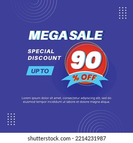 Mega sale 90%. Number special discount sign template design