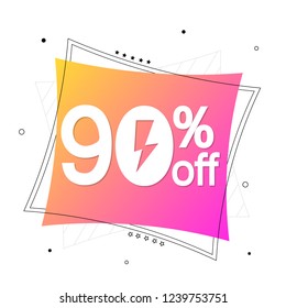 Mega Sale, 90% off, Flash discount banner design template, offer tag, vector illustration