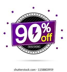 Mega Sale 90% off tag, Flash discount banner design template, vector illustration