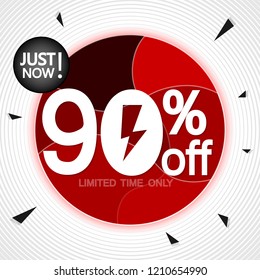 Mega Sale 90% off tag, Flash discount banner design template, just now, vector illustration