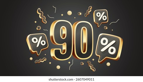 Mega sale, 90 special offer banner. Golden sign board promotion. Vector illustration