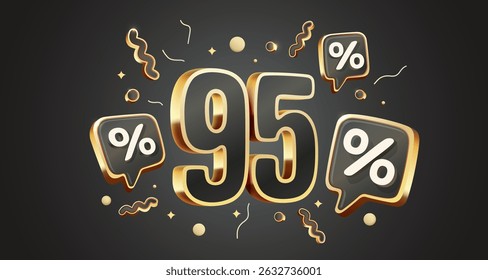 Mega sale, 95 special offer banner. Golden sign board promotion. Vector illustration