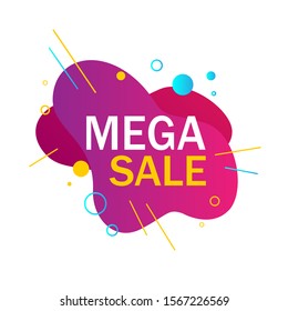 Mega sale. Abstract dynamic fluid banner for promotion. Geometric liquid form. Vector illustration for banner, poster, logo, flyer design.
