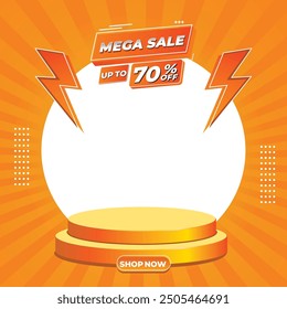 Mega Sale Ad mit Produktpräsentation Vorlage, Layout für Online-Shopping, Produkte, Promotionen, Websites und Broschüren