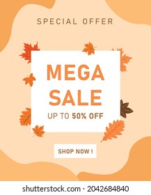 Mega Sale Autumn with autumn leaves and branch