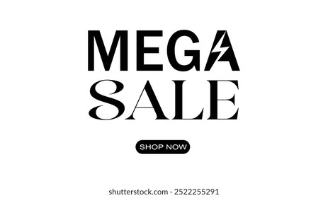 mega Sale background. Template design for social media and website promotion, isolated white background and black colure fonts. combination for black and white.  