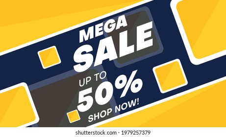 mega sale background with white,dark blue and orange color