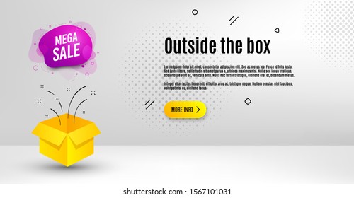 Mega sale badge. Abstract background. Discount banner shape. Coupon bubble icon. Outside the box concept. Banner with offer badge. Vector
