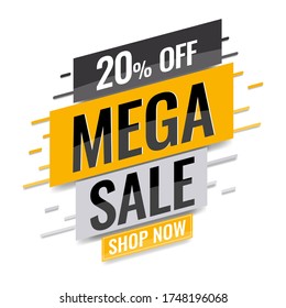 Mega sale banner. Up to 20% off and text shop now.