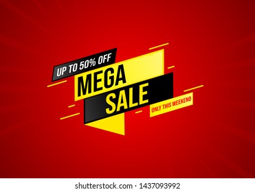 Mega Sale banner, up to 50% off. Sales banner for digital and print. Eps10.