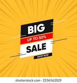 Mega Sale Banner Até 50% Off, oferta de desconto para modelo de postagem de mídia social, ilustração de vetor de fundo. Design moderno para marketing e publicidade.